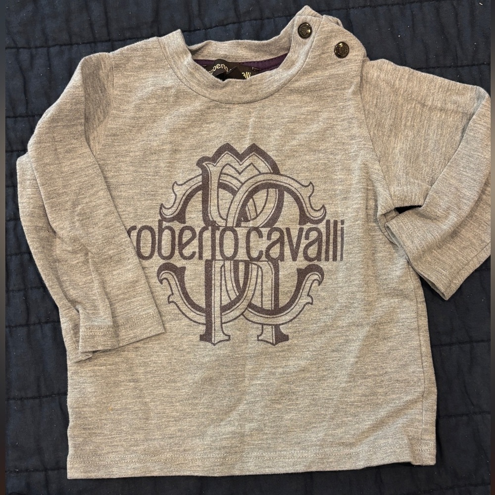 Roberto Cavalli Gray Long Sleeve Kids Tee